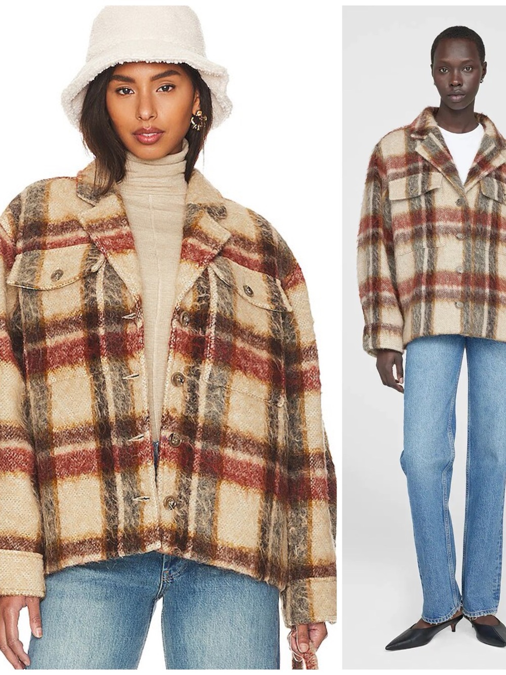 NWT ANINE BING Flynn Oatmeal Plaid Jacket Small